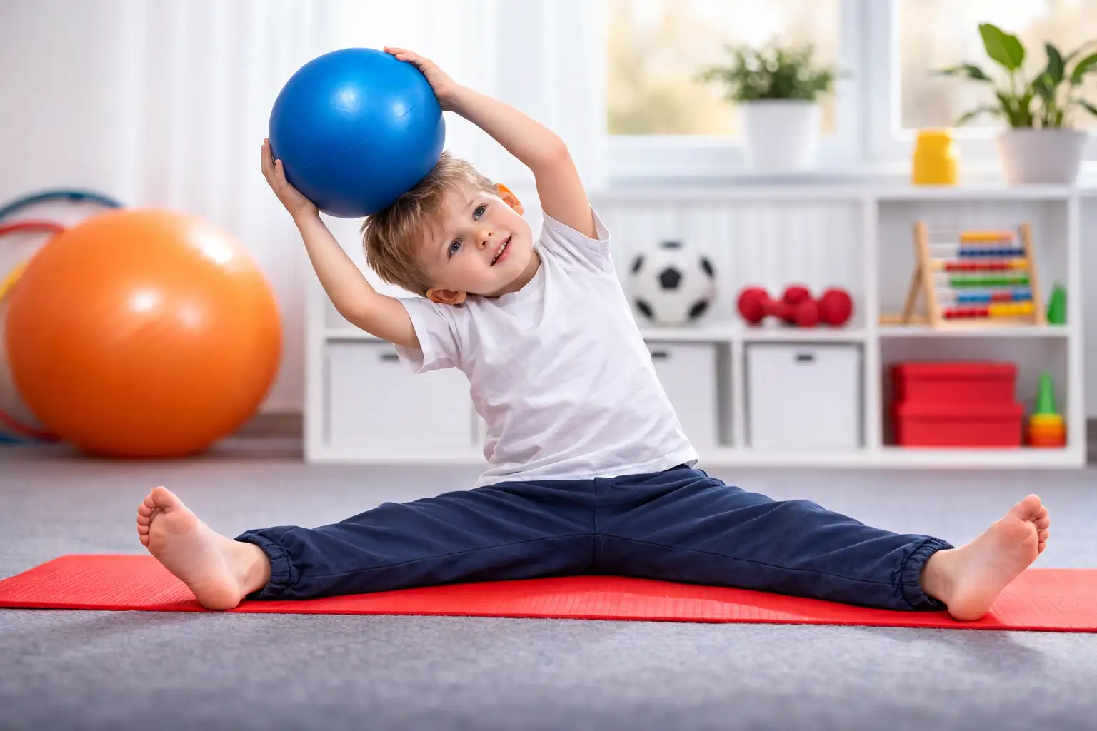 junge spielt mit ball